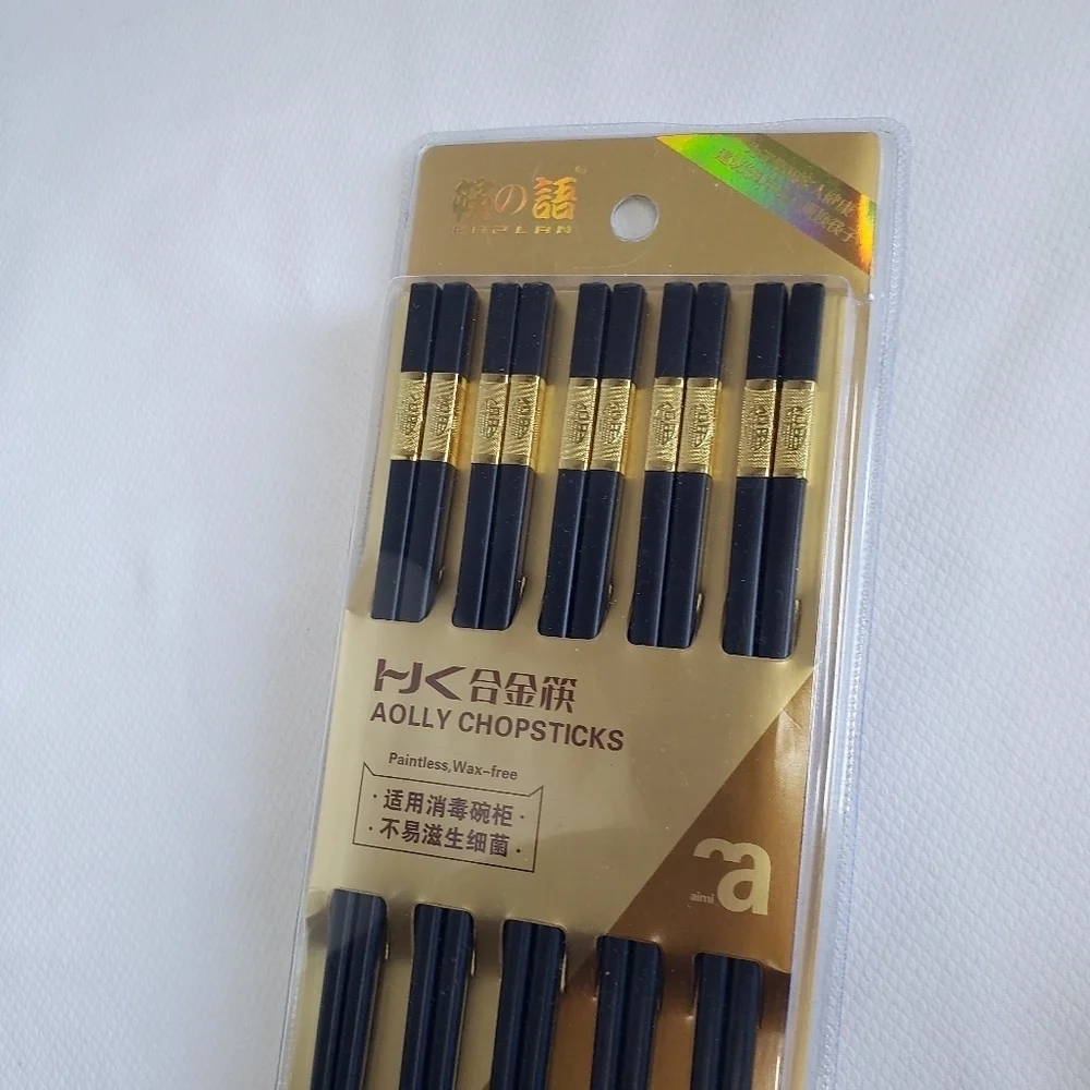Set of 10 black alloy chopsticks